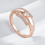 Fashion Simple Glossy AAA Zircon Diamonds Filled 14K Rose Gold Bride Wedding Rings For Women - Daily Fine Jewelry