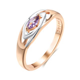 Double Geometric Rolled 14K Rose Gold Plated Silver Single AAA Purple Zircon Crystal Trendy Rings Statement Jewelry