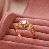 Elegant Hollow Unusual Flower Design 14K Rolled Rose Gold AAA Zircon Crystals Rings for Women Fashion Party Jewelry