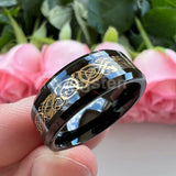 Awesome Blue Carbon Fiber Inlay Dragon 8mm Beveled Edges Ring for Men and Women Tungsten Comfort Fit Wedding Band