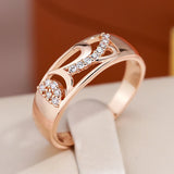 Dazzling Hollow Vintage Pattern AAA+ CZ Diamonds Filled 14K Rose Gold Rings for Women Daily Smooth Geometric Jewelry