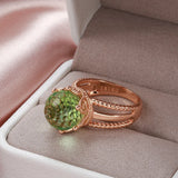 New Unusual Emerald Ball Cut 14K Filled Rose Gold AAA Zircon Crystal Crown Ring for Women Elegant Party Fine Jewelry