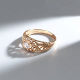 Elegant Hollow Unusual Flower Design 14K Rolled Rose Gold AAA Zircon Crystals Rings for Women Fashion Party Jewelry