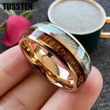 Outstanding Wood Meteorite Inlay 8MM Popular Men Women Tungsten Carbide Comfort Fit Wedding Bands Rings