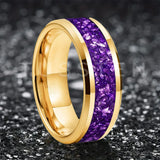 Awesome Purple Crystal Stone Inlaid  6/8MM Men's and Women's Comfortable Fit Wedding Tungsten Carbide Bands