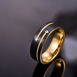 Luxury Gold Color Inner Black Round Circle AAA Zircon Crystal 8mm Tungsten Carbide Rings - Engagement Wedding Rings