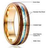 Exquisite stunning dome design Hawaiian Koa wood, electroplated gold and inlaid with acacia imitation opal.