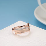 Geometric Smooth Edge Design Filled 14K Rose Gold AAA+ Zircon Diamonds Rings for Women - Minimalist Party Jewelry