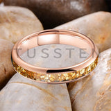 Outstanding Inlaid Gold colored crystal stone 4/6/8MM Men's and Women's Comfortable Fit Wedding Tungsten Ring