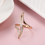 Luxury Fashion Elegant Curve Pave Setting  Fancy AAA+ Zircon Diamonds Rolled 14K Rose Gold Rings Party Jewelry