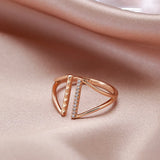 Best Design Geometric Filled 14K Rose Gold AAA Zircon Diamonds Pave Setting Open Rings - Modern Trendy Jewelry