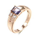 Glossy Rolled 14K Rose Gold Fashion Square Purple AAA Zircon Crystals Personality Rings, Party Daily Costume Jewelry