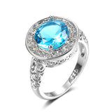 Luxury New Circle Spire Hollow Blue and White AAA Zircon Crystals Rings for Women 14K Filled Rose Gold Glossy Rings