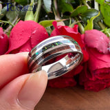 Wonderful 8MM Men Women Opal Domed Grooved Polished Finish Comfort Fit Ring Nice Tungsten Wedding Band