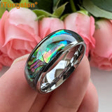 Superb Abalone Shell Inlay Domed Shape Polished Shiny Tungsten Carbide Ring Men, Women Comfort Fit Wedding Bands