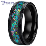 Galaxy Series Opal Inlay 8MM Black Hammer Multi Facet Tungsten Wedding Band For Men Women With Comfort Fit