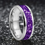 Awesome Purple Crystal Stone Inlaid  6/8MM Men's and Women's Comfortable Fit Wedding Tungsten Carbide Bands