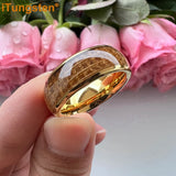 Cool Whiskey Barrel Oak Wood Domed Polished 8mm Tungsten Comfort Fit Engagement Wedding Band for Men Women