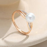 Original Design Luxury Big Pearl AAA Zircon Diamonds Ring For Women 14K Rolled Rose Gold Fine Jewelry Gift