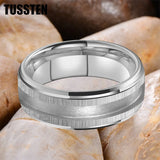 Superb Blank Stepped Beveled Edges Brushed Finish Core 2/3mm Groove Pipe Cut Polished 8MM Tungsten WEdding Bands