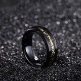 Sandstone and Gold Foil Inlay Beveled Edge Black Tungsten Carbide Ring Mens Wedding Bands 8mm Comfort Fit Rings