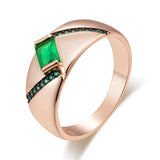 Luxury Dark Square Green Opal Vintage Black Zircon Filled 14K Rose Gold Rings For Women - Fine Jewelry