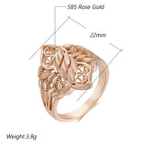 New Unique Pattern Rhombus Filled 14K Rose Gold Ring For Women -  Retro Style Hollow Flower Design Ethnic Jewelry