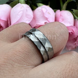 Flat Band Grooved Brushed 8mm Hammered Tungsten Carbide Comfort Fit Ring for Men Women - Fashion Wedding Jewelry