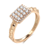 New Rectangle Base Filled 14K Rose Gold Irregular Wave Circle Full Inlay AAA Zircon Diamonds Rings for Women Jewelry