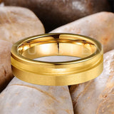 Customized Inlay, 1.5mm Offset Groove Pipe Cut Matte 6MM Gold/Silver Tone Tungsten Blank Core Comfort Fit Rings