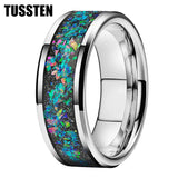 Amazing So Beautiful Galaxy Opal 8MM Tungsten Comfort Fit Engagement Wedding Band For Men Women