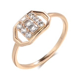 New Elegant Geometric Hexagon Square Filled 14K Rose Gold AAA Zircon Diamonds Trend  Jewelry Party Rings for Women