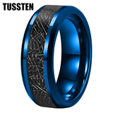 High Quality Beveled Polished Finish 8MM Black Meteorite Rings Men and Women Tungsten Gold Comfort Fit Wedding Band