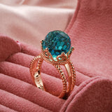 New Unusual Emerald Ball Cut 14K Filled Rose Gold AAA Zircon Crystal Crown Ring for Women Elegant Party Fine Jewelry