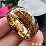 Whisky Barrel Oak Wood Guitar String Inlay 8mm Men, Women Tungsten Carbide Rings - Bridegroom Trendy Wedding Bands