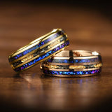 Orion Nebula Opal Meteorite Gold Foil Inlay 8MM Tungsten Rings For Men and Women - Engagement Wedding Promise Bands