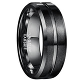 Lovely 8mm Frosted Surface Middle Groove Plated Black Tungsten Carbide Rings for Men - Wedding  Jewelry