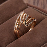 Luxury Geometric Filled 14K Rose Gold AAA+ Black And White CZ Diamonds Setting Hollow Ring - Ethnic Wedding Jewelry