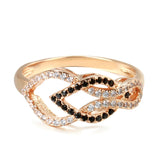 New Crossing Hollow Filled 14K Rose Gold Full Black White AAA Zircon Diamonds Women Fashion Jewelry Party Rings