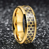 High Quality Inlaid with Golden Hexagram Star 8mm Men's  Comfortable Fit Rings - Men's Tungsten Wedding Bands