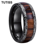 Amazing 8mm Deep Rosewood Wood Inlay Black Tungsten Domed Fashion Engagement Wedding Ring for Men and Women