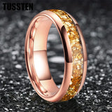 Outstanding Inlaid Gold colored crystal stone 4/6/8MM Men's and Women's Comfortable Fit Wedding Tungsten Ring