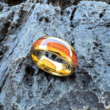 Amazing 8mm Deep Rosewood Wood Inlay Black Tungsten Domed Fashion Engagement Wedding Ring for Men and Women