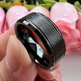 Classic Stepped Beveled Special Brushed 6mm 8mm Fashion Rings Tungsten Comfort Fit Wedding Band for Men Women