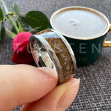 Super 8MM Whisky Wood Pilose Antler Ring Hammered Tungsten Pipe Cut Finish Comfort Fit Wedding Band For Men Women