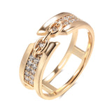 High Quality Unique Chain Shape Rolled 14K Rose Gold With White AAA Zircon Diamonds Ring For Women Fashion Jewelry