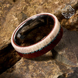 Awesome Deer Antler Red Wood 8mm Men’s Classic Wedding Band Tungsten Ring - Ideal Present