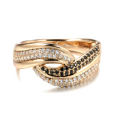 Dazzling Filled 14K Rose Gold Double White Black AAA+ CZ Diamonds Crossing Design Women Rings Luxury Gothic Jewelry