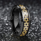 High Quality Inlaid with Golden Hexagram Star 8mm Men's  Comfortable Fit Rings - Men's Tungsten Wedding Bands