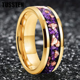 Amethyst Gold Stone in the Middle Groove 6/8MM Men's and Women's Comfort Fit Engagement Wedding Rings and Bands